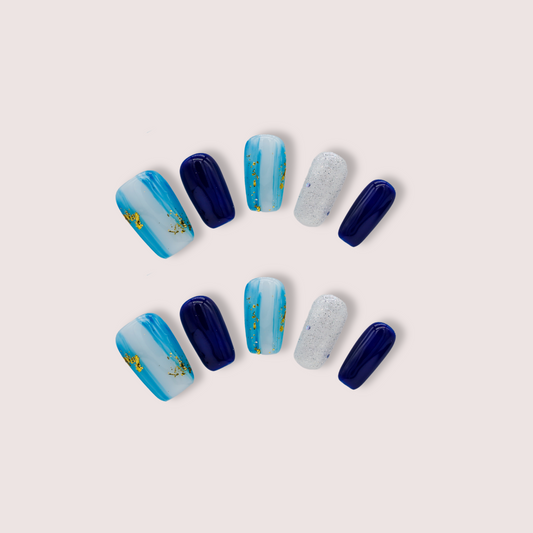 Aurora Blue Gold | Premium Press on Nails