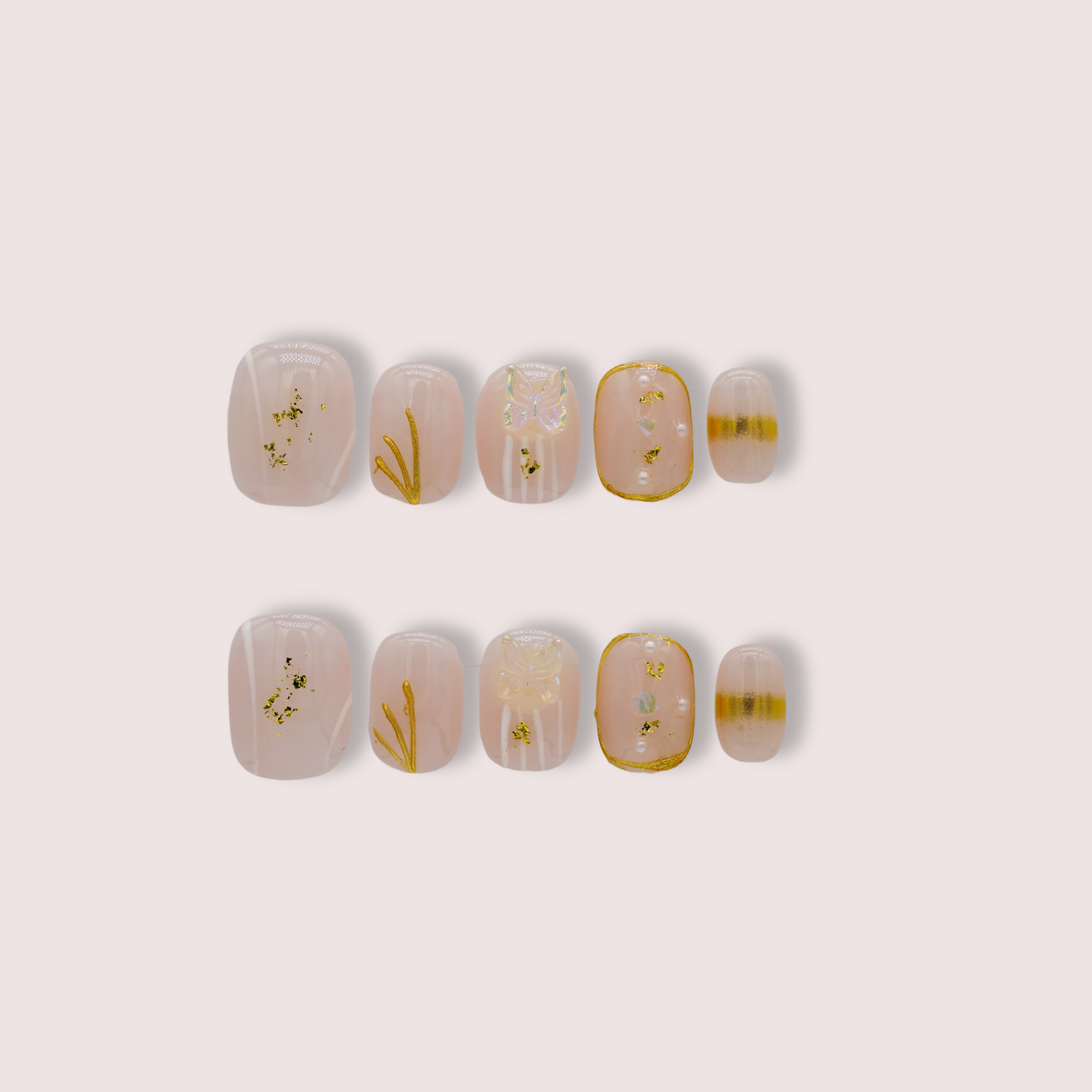 Gold Butterfly Blush | Premium Press on Nails