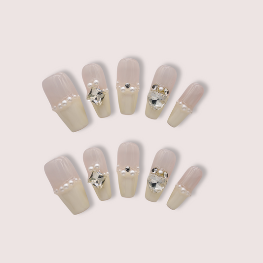 Pearl French Diamond | Premium Press on Nails