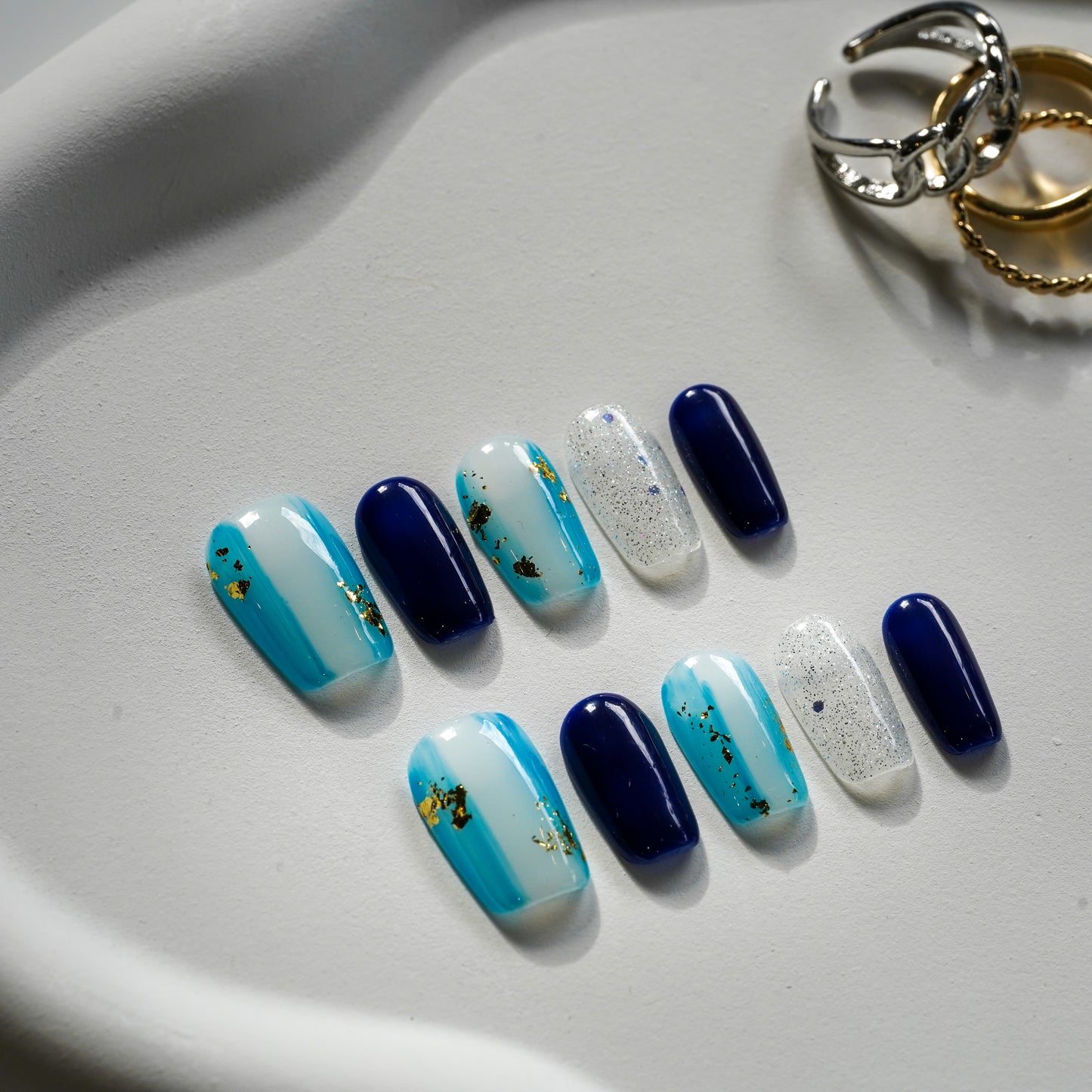 Aurora Blue Gold | Premium Press on Nails