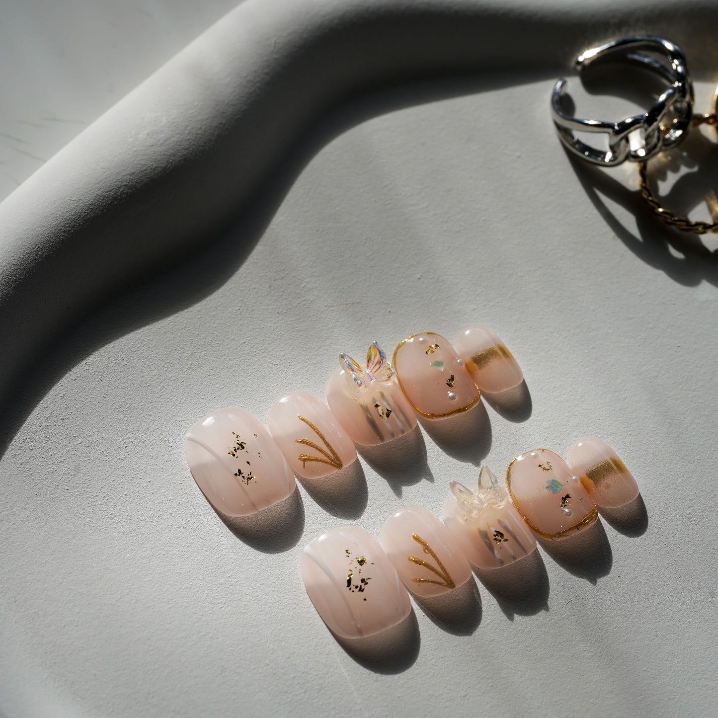 Gold Butterfly Blush | Premium Press on Nails