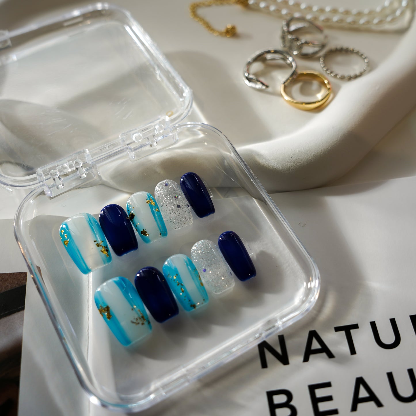 Aurora Blue Gold | Premium Press on Nails